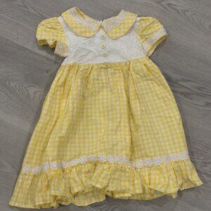 Vintage Yellow Gingham Toddler Girls Summer Dress Size 2-3T